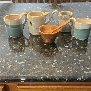 Handcrafted Studio Pottery Ceramic Mug Set - Green and Beige's